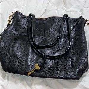 Fossil Medium Tote - Black Real Leather